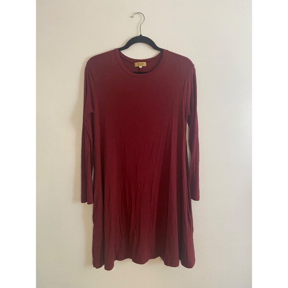 Piko 1988 Women's Burgundy Long-Sleeve Tunic Dress With Side Pockets Size Small - Picture 1 of 3